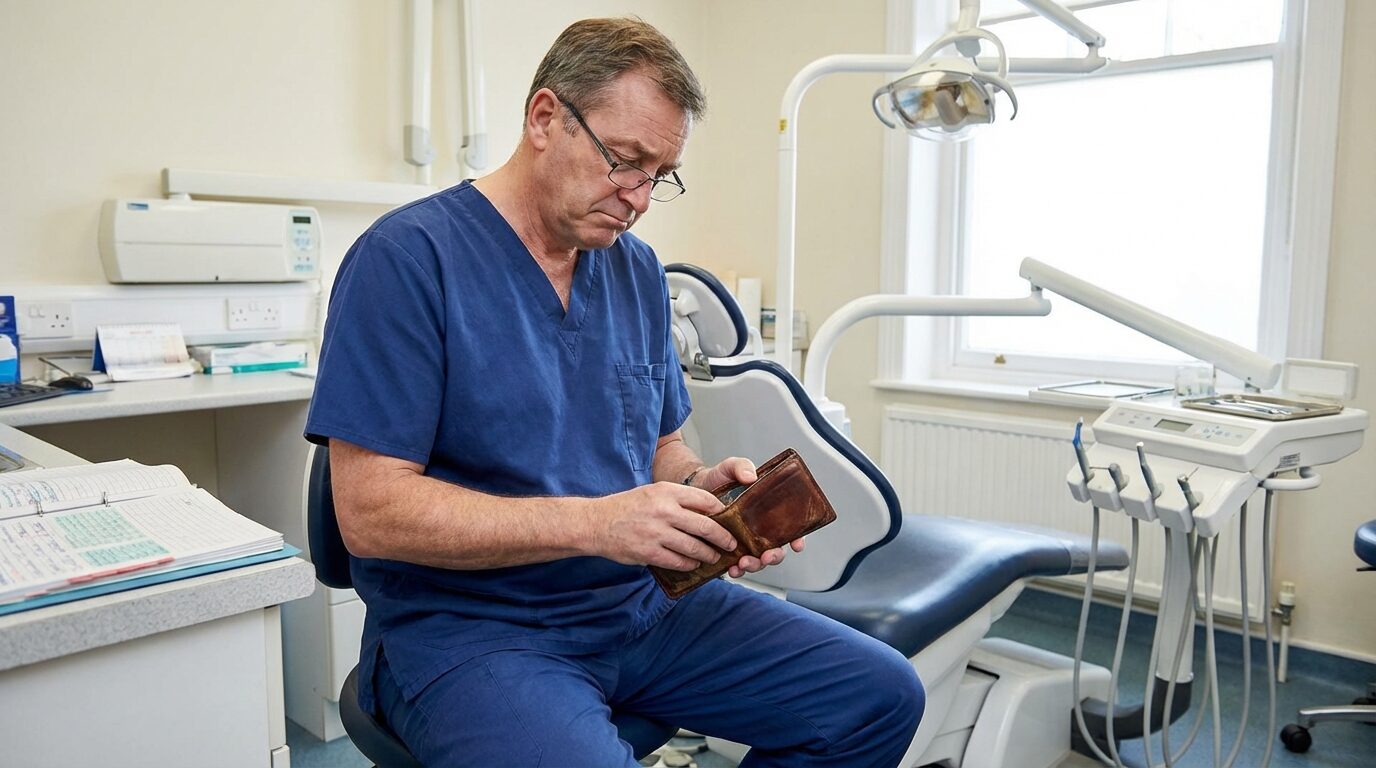 Dentist looking in wallet